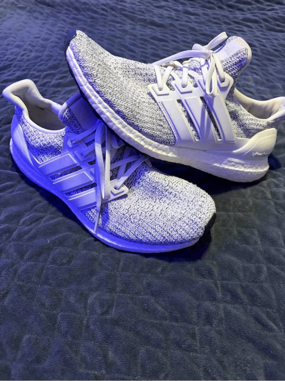 Adidas Ultra Boost White and Gray Knit Running Sneakers